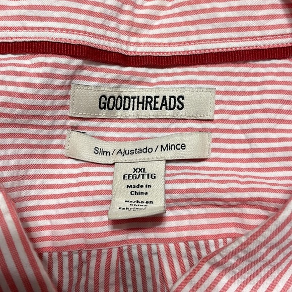 GoodThreads‎ Dress shirt Men's XXL Pink White Pin Striped Short Sleeve cotton - Picture 3 of 6